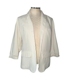 Chico’s Women's Open Front Blazer Jacket Cream 3/4 Sleeve Lightweight Size 0